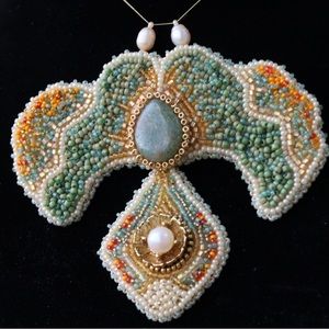 Handmade bead embroidered necklace
